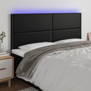 Sengegavl med LED-lys i kunstlæder 180 x 5 x 118/128 cm - sort