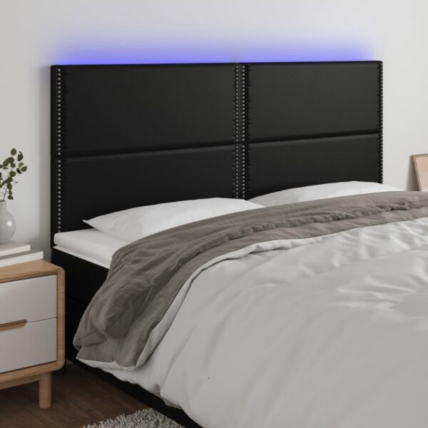 Sengegavl med LED-lys i kunstlæder 180 x 5 x 118/128 cm - sort