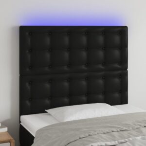 Sengegavl med LED-lys i kunstlæder 90 x 5 x 118/128 cm - sort