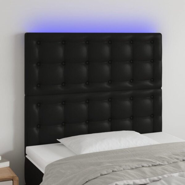 Sengegavl med LED-lys i kunstlæder 90 x 5 x 118/128 cm - sort