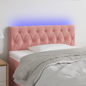 Sengegavl med LED-lys i lyserød fløjl - 90 x 7 x 78/88 cm