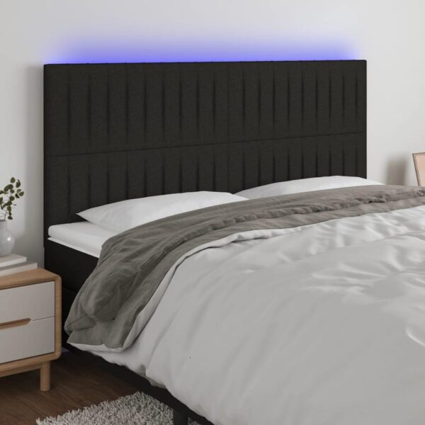 Sengegavl med LED-lys i stof 200 x 5 x 118/128 cm - sort