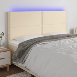 Sengegavl med LED-lys i stof - creme, 180 x 5 x 118/128 cm