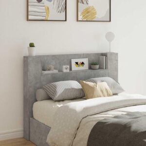 Sengegavl med LED og hylde - beton, 140 cm