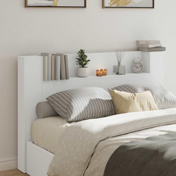 Sengegavl med LED og hylder - hvid, 160 x 16,5 x 103,5 cm