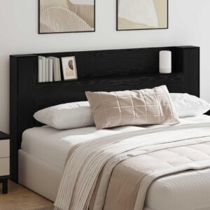 Sengegavl med LED og hylder - sort eg, 180 x 16,5 x 103,5 cm
