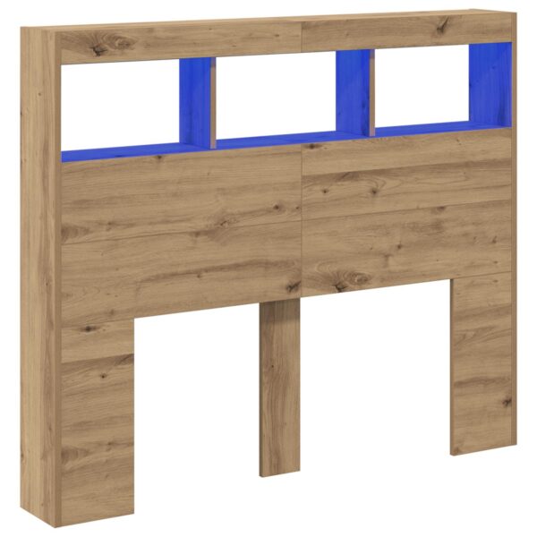 Sengegavl med LED og opbevaring - artisan egetræ, 120 x 17 x 102 cm