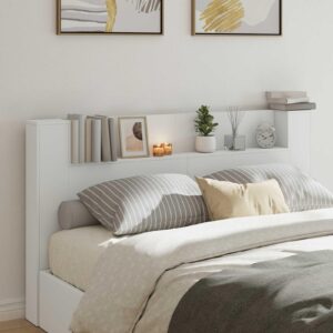 Sengegavl med LED og opbevaring - hvid, 180 x 16,5 x 103,5 cm