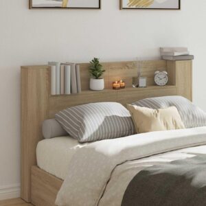 Sengegavl med LED og opbevaring - sonoma 160 x 16,5 x 103,5 cm