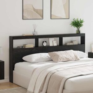 Sengegavl med LED og opbevaring - sort eg, 200 x 17 x 102 cm
