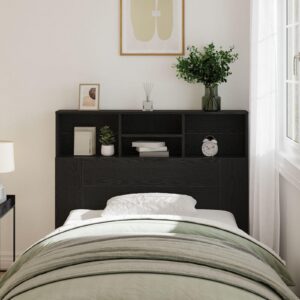 Sengegavl med hylder - sort eg, 120 x 19 x 103,5 cm
