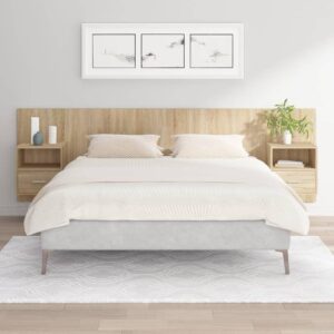 Sengegavl med opbevaring og 2 sengeborde - sonoma-eg