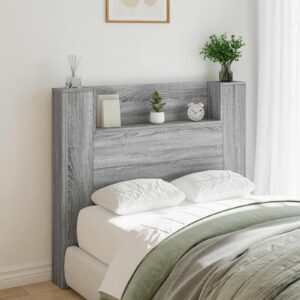 Sengegavl med opbevaring og LED - grå sonoma, 120 cm