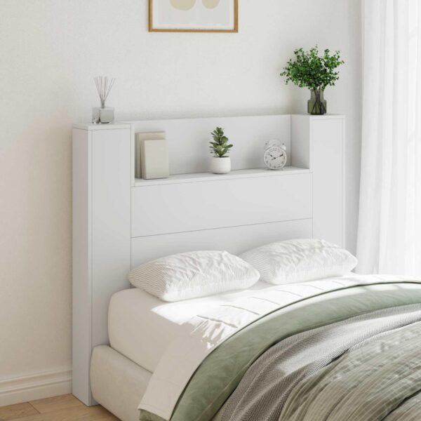 Sengegavl med opbevaring og LED - hvid, 120 cm