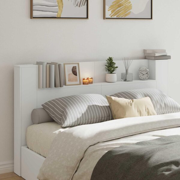 Sengegavl med opbevaring og LED - hvid, 180 x 16,5 x 103,5 cm