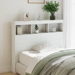 Sengegavl med opbevaring og LED-lys 120 x 17 x 102 cm - hvid