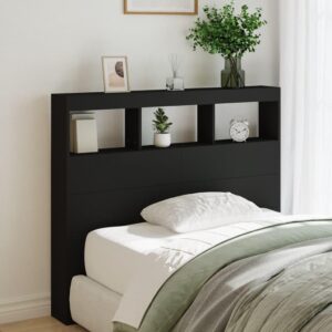 Sengegavl med opbevaring og LED-lys 120 x 17 x 102 cm - sort