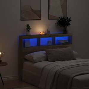 Sengegavl med opbevaring og LED-lys 140 x 17 x 102 cm