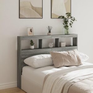 Sengegavl med opbevaring og LED-lys 140 x 17 x 102 cm - grå sonoma-eg