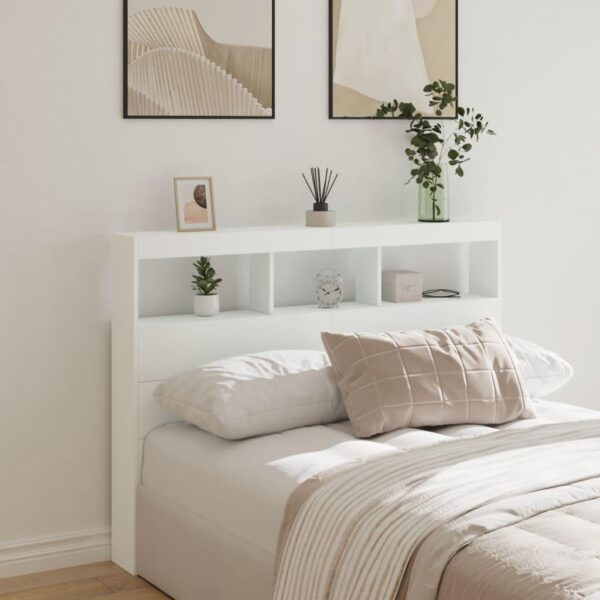 Sengegavl med opbevaring og LED-lys 140 x 17 x 102 cm - hvid