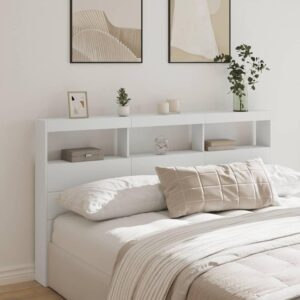 Sengegavl med opbevaring og LED-lys - hvid 180 x 17 x 102 cm