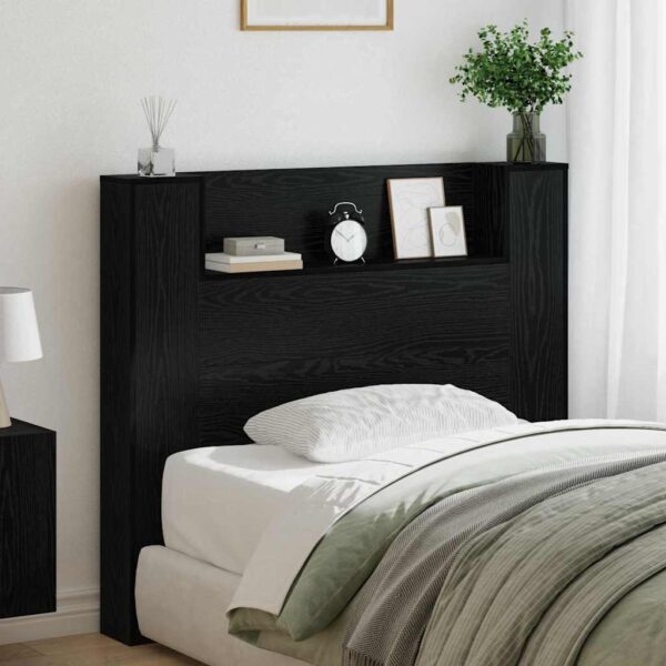 Sengegavl med opbevaring og LED - sort eg, 120 cm