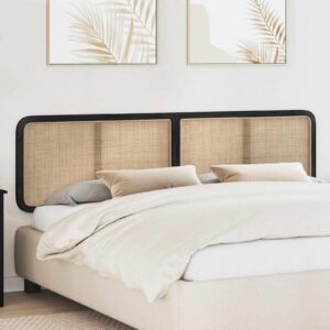 Sengegavl med rattan - sort 200 x 55 x 3 cm