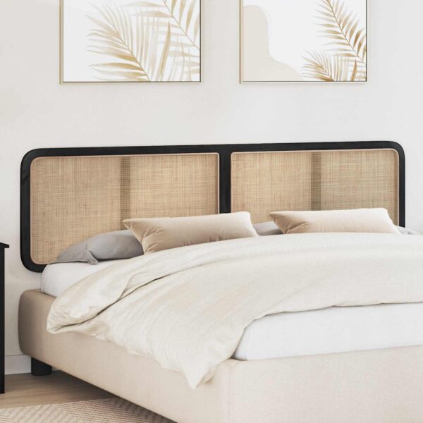 Sengegavl med rattan - sort 200 x 55 x 3 cm