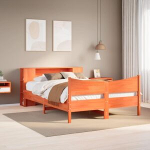 Sengeramme i massivt fyr med opbevaring 140x200 cm - gyldenbrun