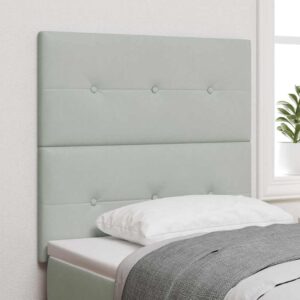 vidaXL LED sengegavl med LED-lysstrimler Lysegrå 90 cm Fløjl