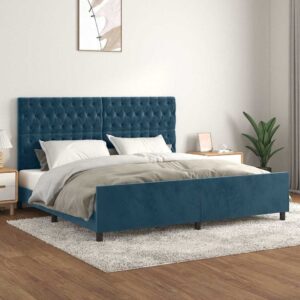 vidaXL Sengeramme uden madras Mørkeblå 200x200 cm Fløjl