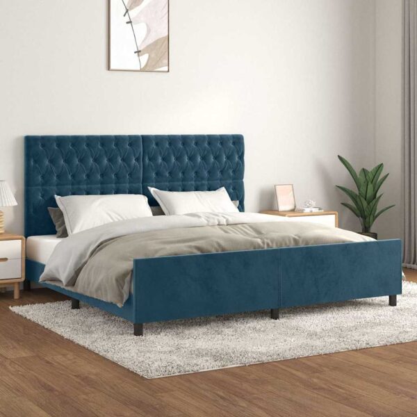 vidaXL Sengeramme uden madras Mørkeblå 200x200 cm Fløjl