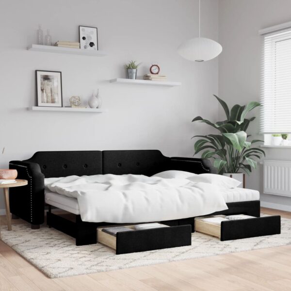 vidaXL daybed med udtræk og skuffer 100x200 cm stof sort