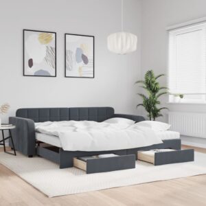vidaXL daybed med udtræk og skuffer 100x200 cm velour mørkegrå