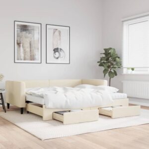 vidaXL daybed med udtræk og skuffer 90x200 cm stof cremefarvet