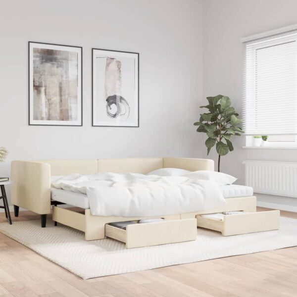 vidaXL daybed med udtræk og skuffer 90x200 cm stof cremefarvet