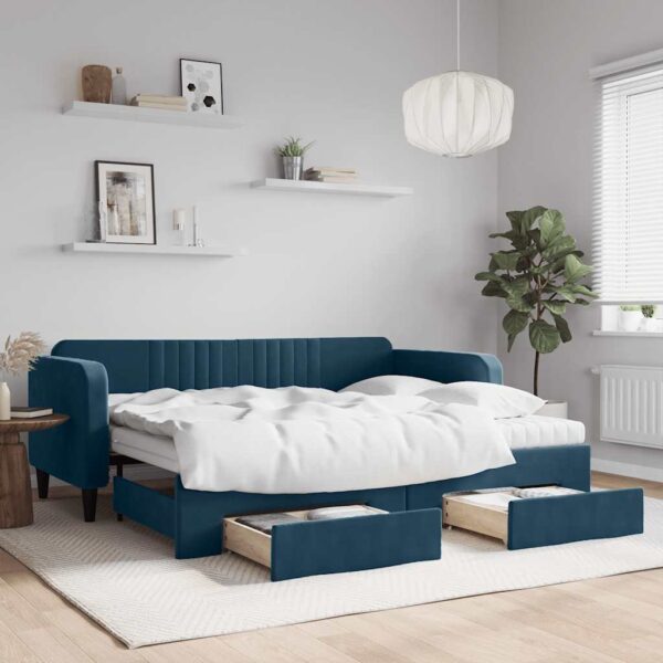 vidaXL daybed med udtræk og skuffer 90x200 cm velour blå