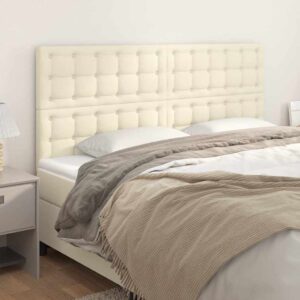 vidaXL sengegavl creme 160x5x118/128 cm kunstlæder