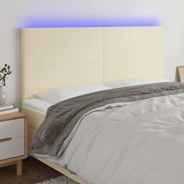 vidaXL sengegavl med LED-lys 180x5x118/128 cm kunstlæder cremefarvet