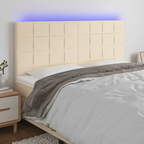 vidaXL sengegavl med LED-lys 200x5x118/128 cm stof Cremefarvet
