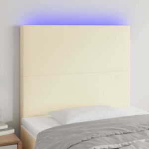 vidaXL sengegavl med LED-lys 90x5x118/128 cm kunstlæder cremefarvet
