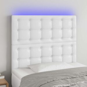 vidaXL sengegavl med LED-lys 90x5x118/128 cm kunstlæder hvid