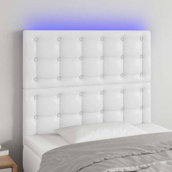 vidaXL sengegavl med LED-lys 90x5x118/128 cm kunstlæder hvid