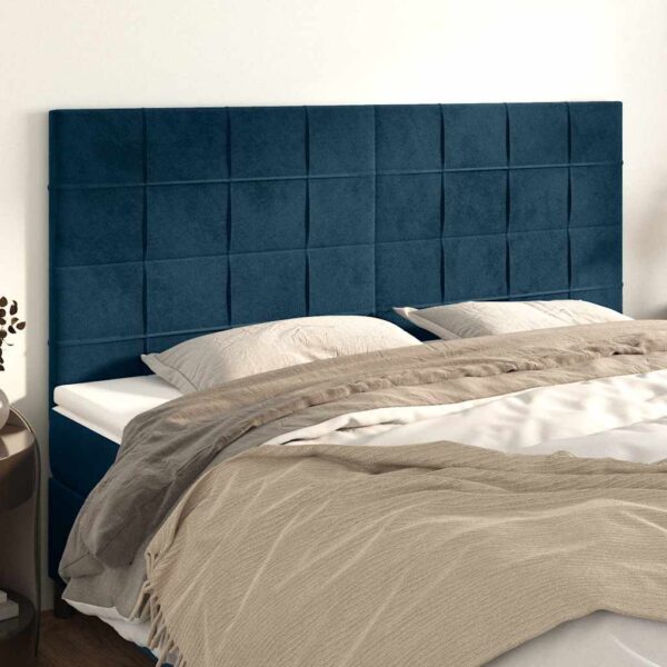 vidaXL sengegavl mørkeblå 160x5x118/128 cm fløjl