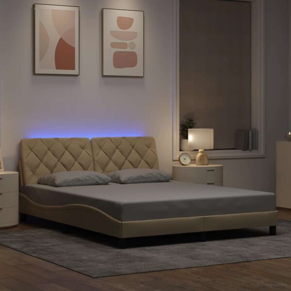 vidaXL sengeramme med LED uden madras 160x200 cm stof cremefarvet