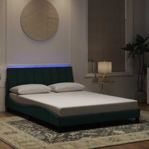 vidaXL sengeramme med LED uden madras Hanko 140x200 cm velour mørkegrøn